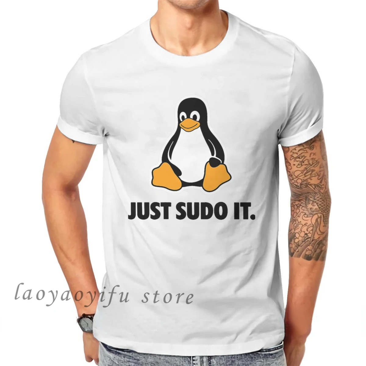 Men Clothing Just Sudo It TShirt Funny for Men Linux Operating System Tux Penguin Clothing Style Tops Oversized T Shirt - Image 2