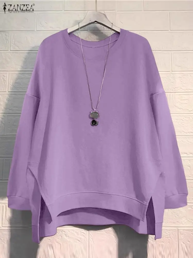 ZANZEA Women Vintage Sweatshirts Pullovers Tops 2025 Autumn Long Sleeve Jumper Winter O-Neck Casual Loose Solid Lady Sweatshirts