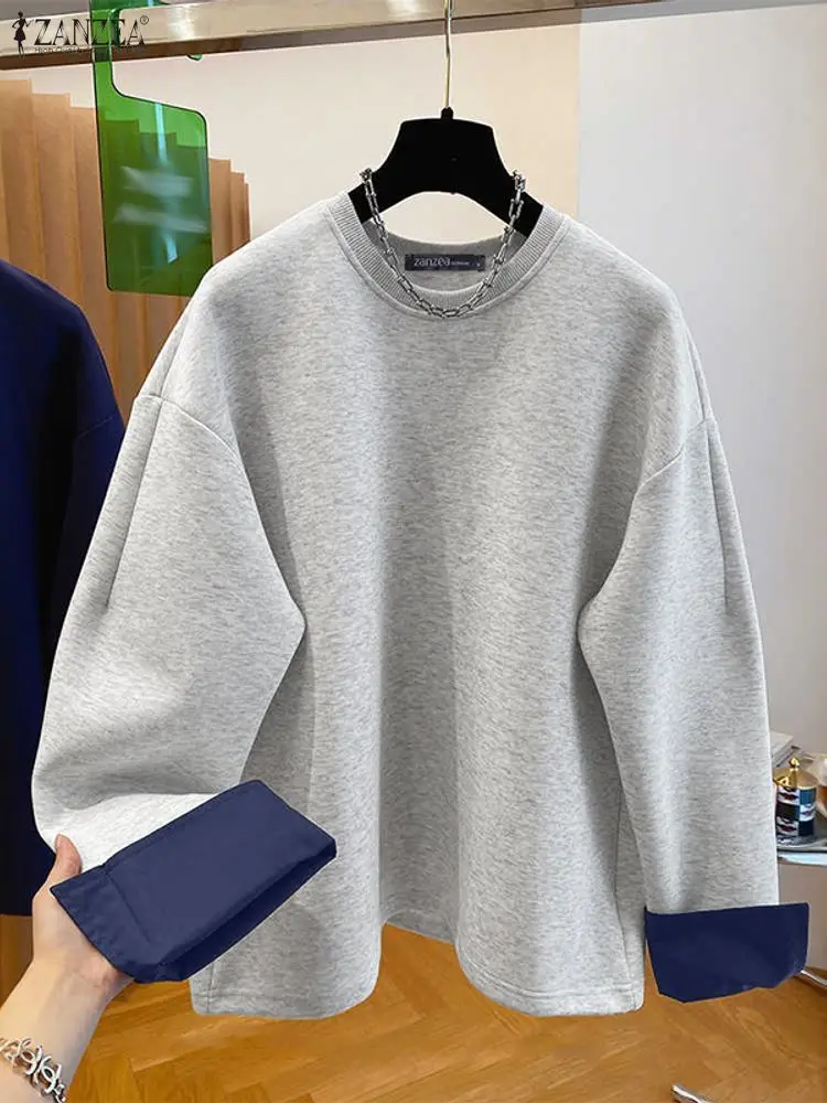 ZANZEA Women Pullovers Sweatshirts 2025 Autumn Jumpers Patchwork Winter Tops Fashion Long Sleeve Blusas Sweatshirt Clothing