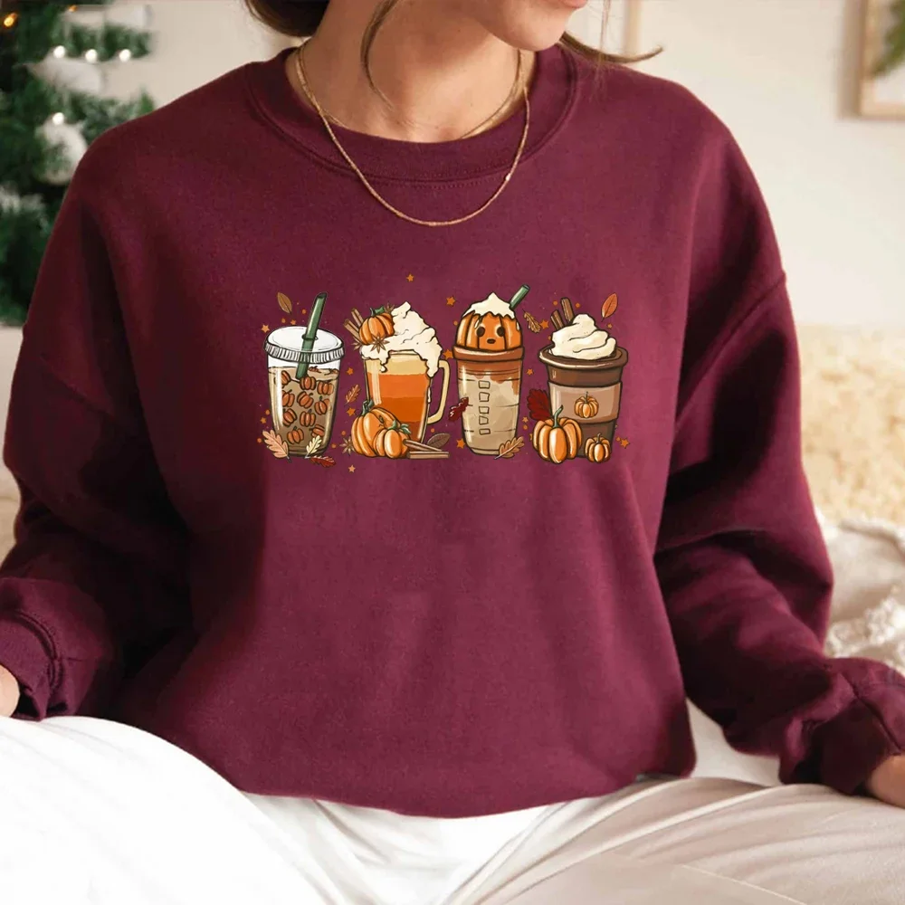 Fall Coffee Sweatshirt Cute Fall Hoodie Thanksgiving Sweatshirt Halloween Hoodies Women Clothes Coffee Lover Pullovers Tops - Image 4