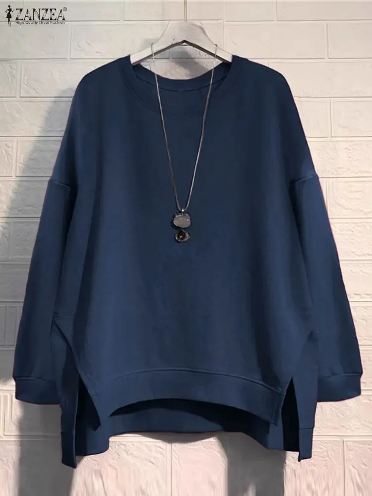 ZANZEA Women Vintage Sweatshirts Pullovers Tops 2025 Autumn Long Sleeve Jumper Winter O-Neck Casual Loose Solid Lady Sweatshirts - Image 2