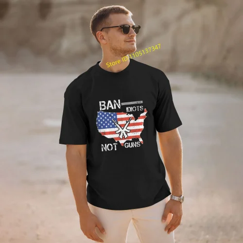 Ban Idiots not Guns 'Merica men's 100% cotton casual comfortable round neck short-sleeved T-shirt