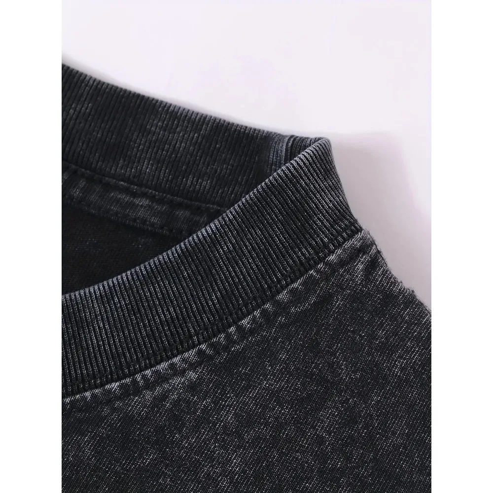 EWHEuropean and American rock grace three-day band, washed distressed T-shirt, short sleeve loose Graphic Short Sleeve Shirt - Image 4