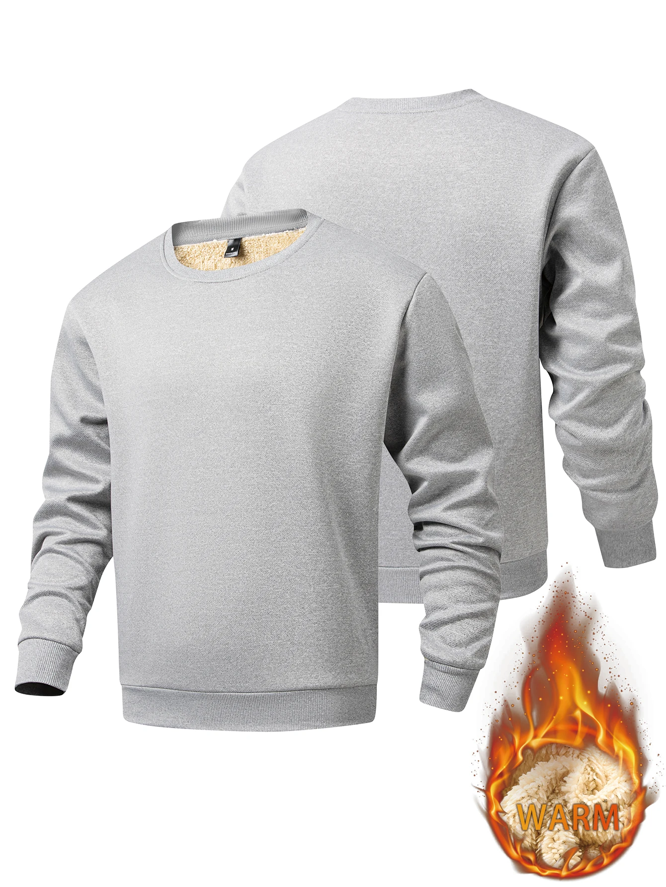Men's thickened round neck sweatshirt with warm lamb fleece lining; basic pullover top for men's wear.