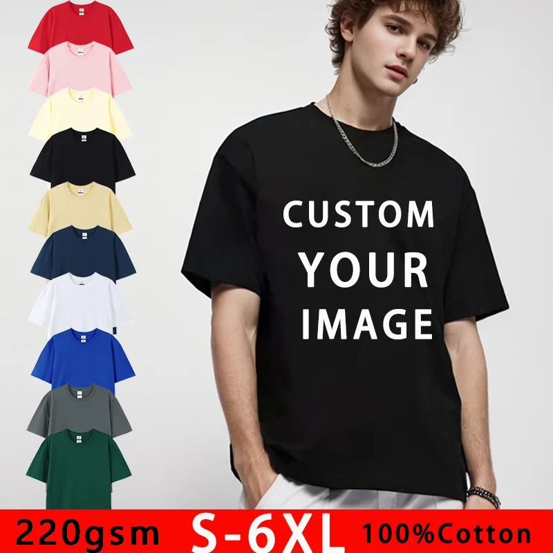100% Cotton Plus Size 6XL Custom Image T Shirts 2025 Summer Casual Short Sleeve Male And Female Couple T-Shirt Top