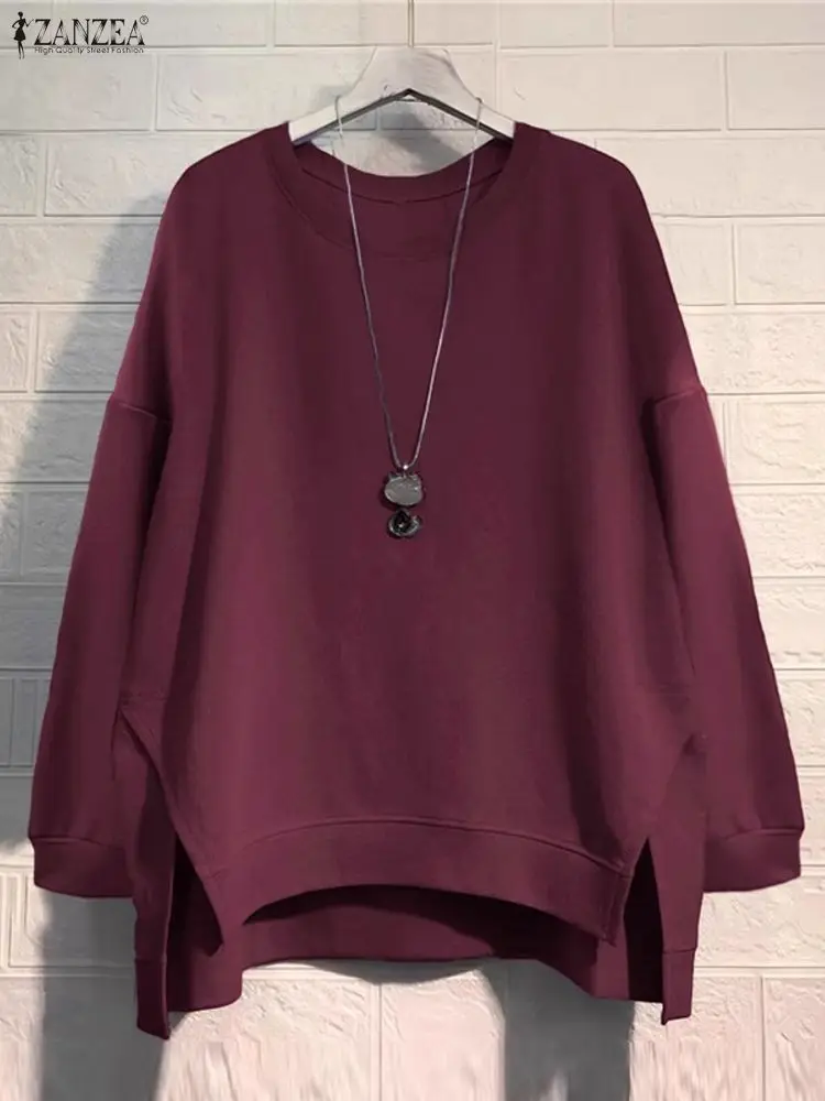 ZANZEA Women Vintage Sweatshirts Pullovers Tops 2025 Autumn Long Sleeve Jumper Winter O-Neck Casual Loose Solid Lady Sweatshirts - Image 3