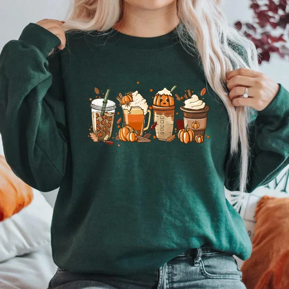Fall Coffee Sweatshirt Cute Fall Hoodie Thanksgiving Sweatshirt Halloween Hoodies Women Clothes Coffee Lover Pullovers Tops - Image 5