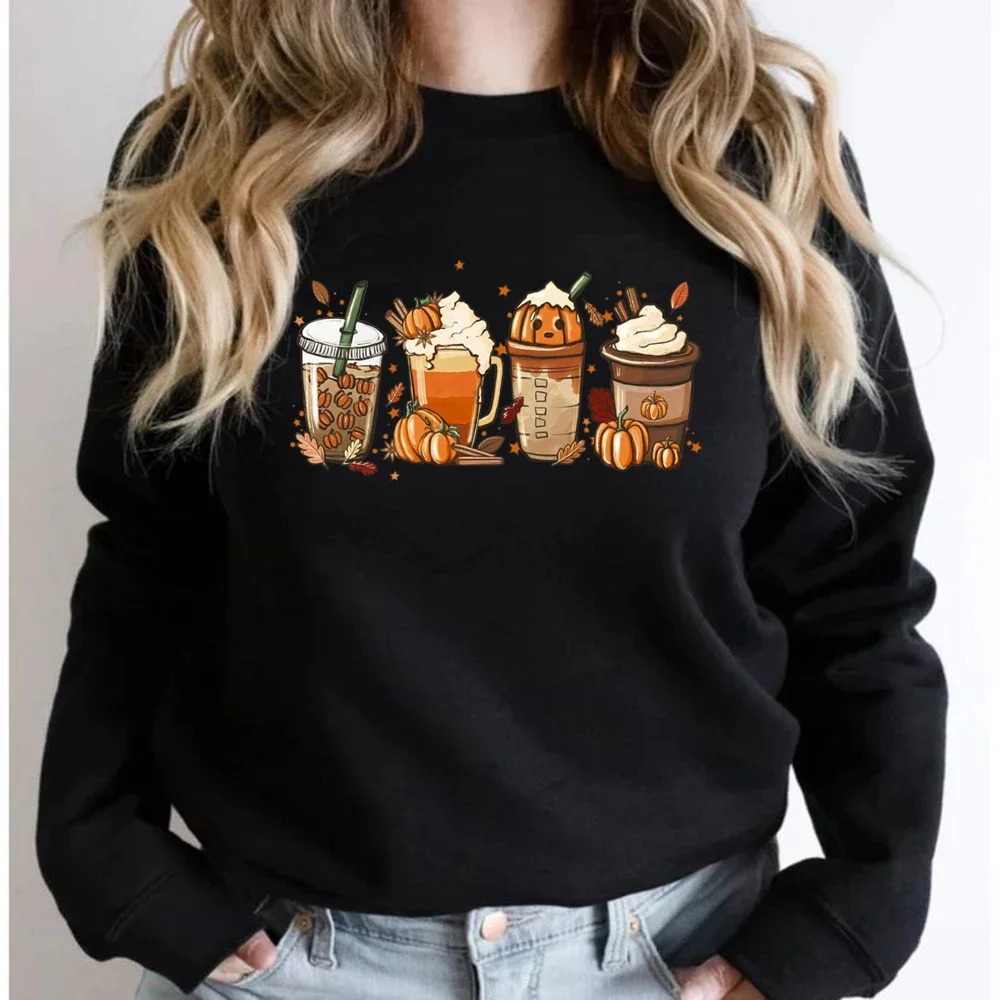 Fall Coffee Sweatshirt Cute Fall Hoodie Thanksgiving Sweatshirt Halloween Hoodies Women Clothes Coffee Lover Pullovers Tops - Image 3