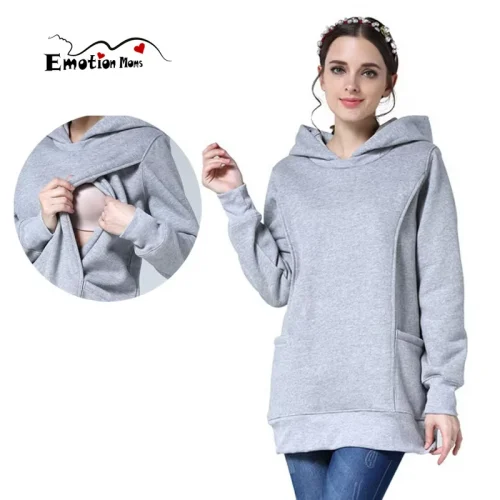 Pregnancy Loose Nursing Hoodies Sweater Winter Thickening Maternity Clothes Hoodies Breastfeeding Tops for Pregnant Women