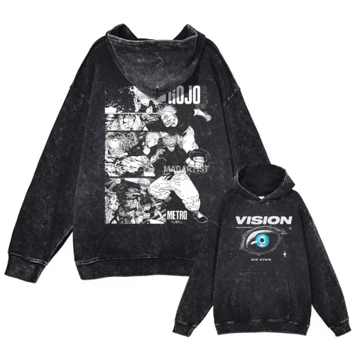 Anime Jujutsu Kaisen Fushiguro Toji Choso Graphic Washed Hooded Men Casual Cotton Hoodies Vintage Streetwear Harajuku Sweatshirt