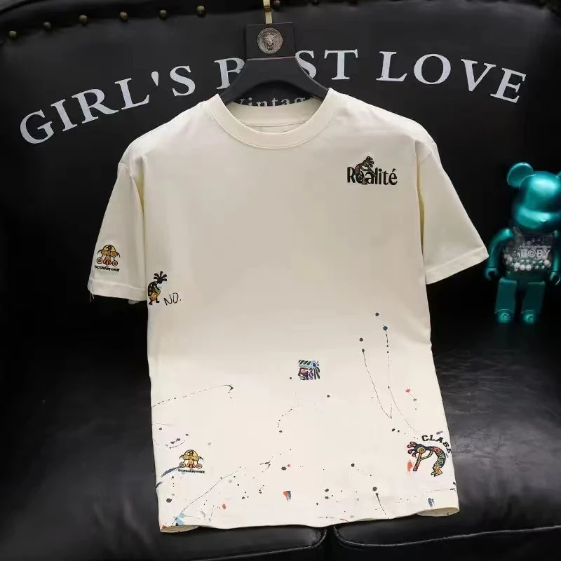 Y2K Men Techwear Splash-ink Embroidery Printed Short Sleeve Tshirt Summer New Fashion Mens Luxury Cotton Short Sleeve T Shirts - Image 3