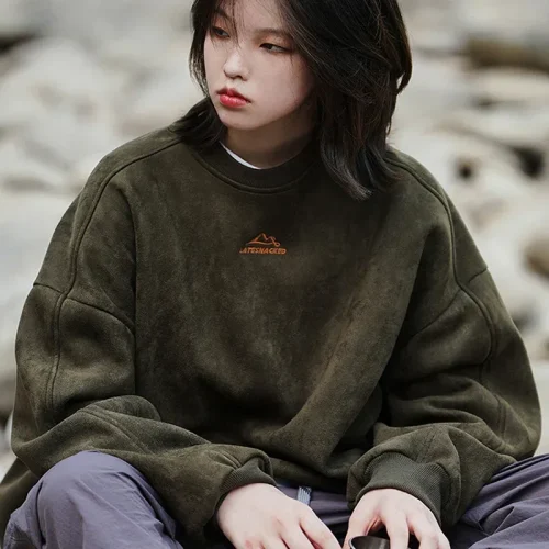 TFETTERS Chamois Leather Sweatshirt for Men Fleece 2025 Autumn Winter Warm O Neck Couples Pullover Outdoors Fashion Male Clothes