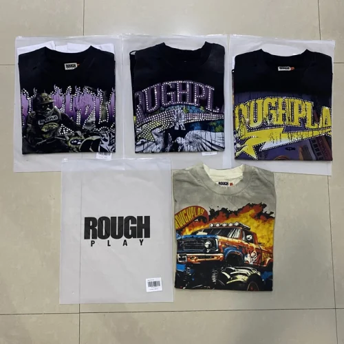 Men Women Rough Play T-Shirts Heavy Fabric Cotton Short Sleeve Colorful Print Logo ROUGHPLAY Top Tee