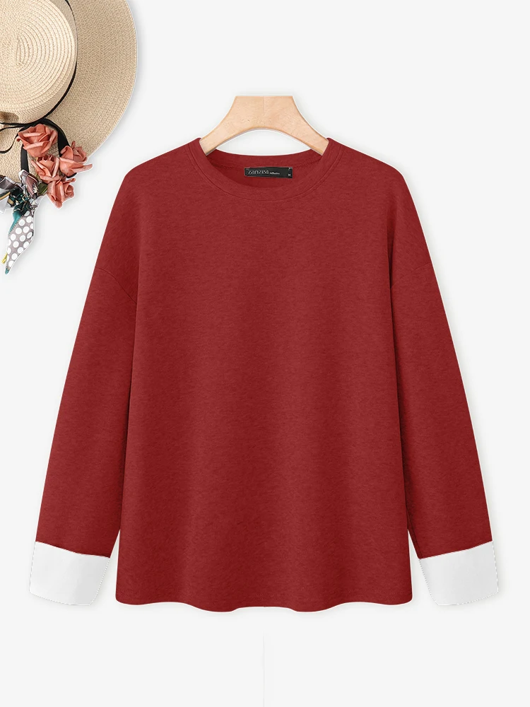ZANZEA Women Pullovers Sweatshirts 2025 Autumn Jumpers Patchwork Winter Tops Fashion Long Sleeve Blusas Sweatshirt Clothing - Image 4