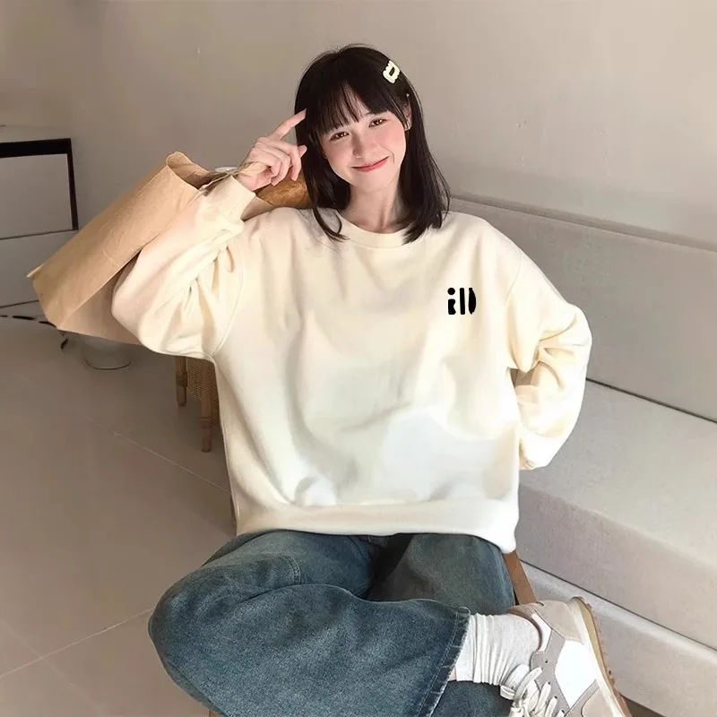 White Gray Round neck Hoodie Women Autumn Winter 2025 New Oversize Thicken Sweatshirt Casual Loose Warm Y2K Top Female Pullover - Image 5