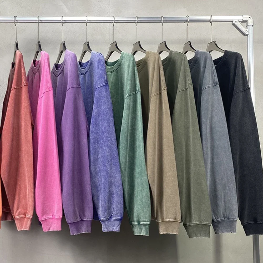 Thick Washed Sweatshirt for Men Women Cotton Loose O-Neck Oversized Clothing Korean Y2k Tops Casual Vintage Long Sleeve Hoody - Image 3