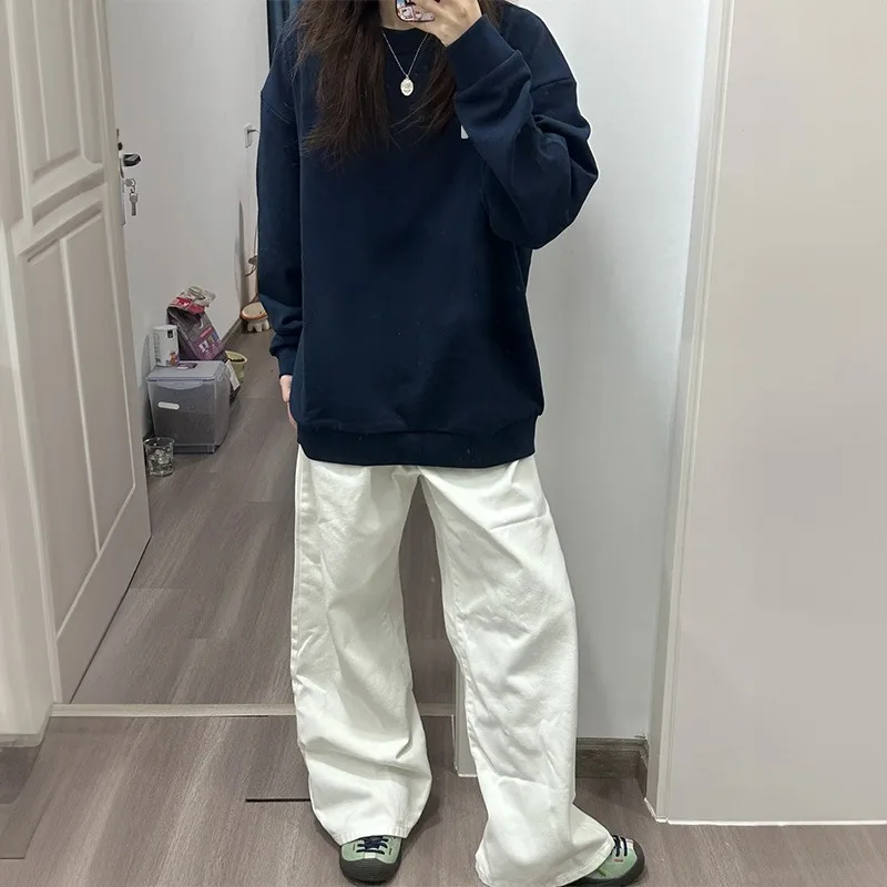 White Gray Round neck Hoodie Women Autumn Winter 2025 New Oversize Thicken Sweatshirt Casual Loose Warm Y2K Top Female Pullover - Image 6