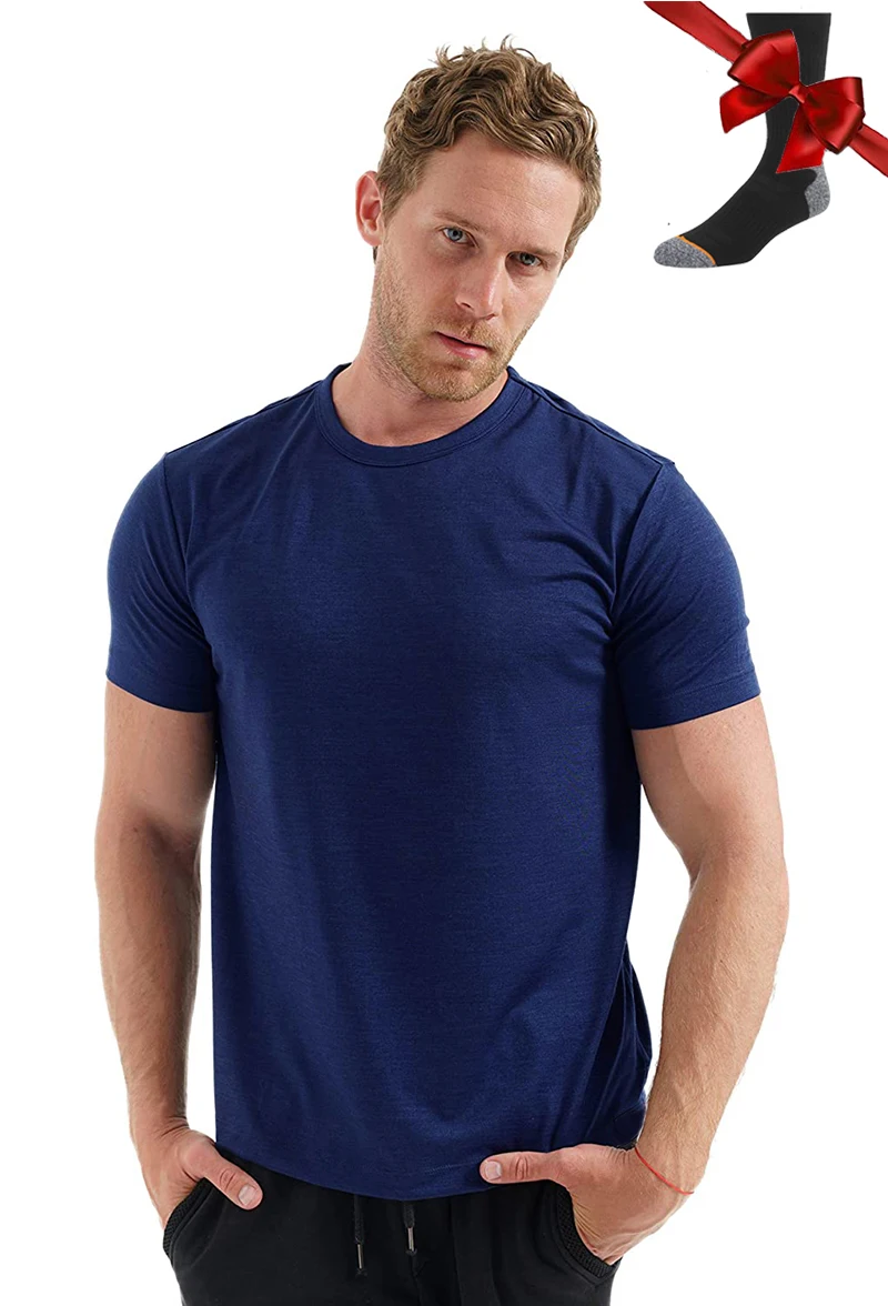 100% Superfine Merino Wool T Shirt Mens Base Layer Shirt Merino Wool Wicking Breathable Quick Dry Anti-Odor +Merino Wool Socks - Image 3