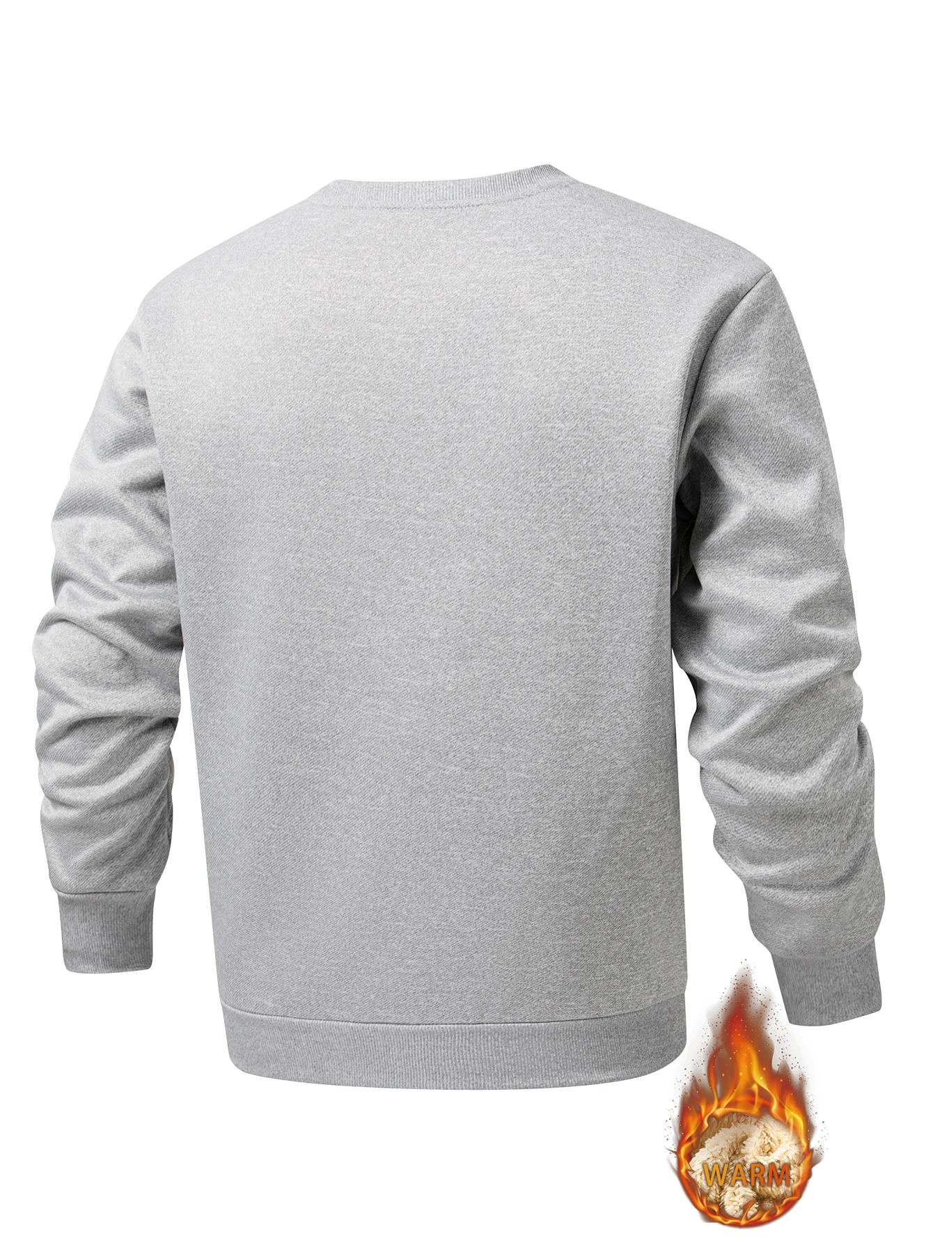 Men's thickened round neck sweatshirt with warm lamb fleece lining; basic pullover top for men's wear. - Image 2