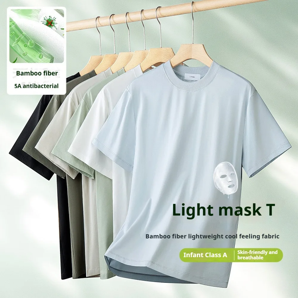 64% Cotton 25% Bamboo Fiber Cool T Shirt Men Short Sleeve Summer Tops For Men Round Neck Skin Friendly Solid Color Male Clothes - Image 2