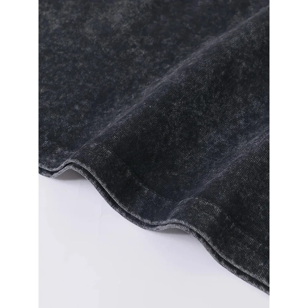 EWHEuropean and American rock grace three-day band, washed distressed T-shirt, short sleeve loose Graphic Short Sleeve Shirt - Image 5